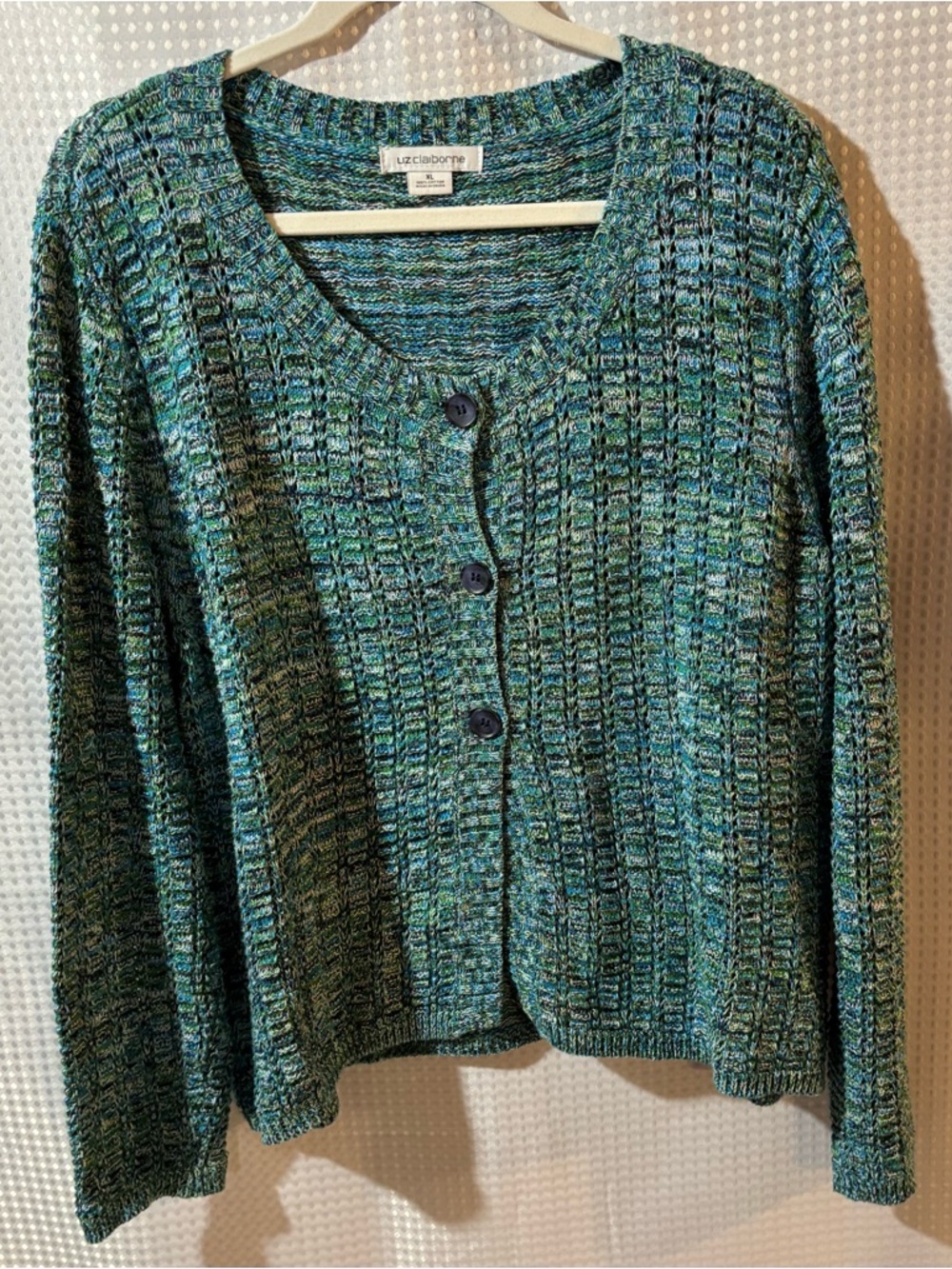 Liz Claiborne XL Teal & Green Multicolor Knit Button Cardigan